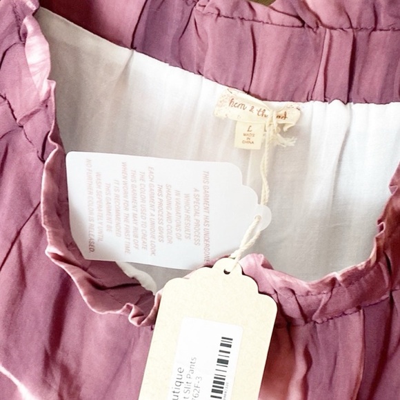 NEW! Anthro x Hem & Thread Tie Dye Front Slit Wide Palazzo Pants L Grape - Picture 8 of 8